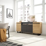 thumbnail of Dressoir, Opbergkast, Buffetkast, Sideboard, 200x35x87cm, 4 Deuren, Elektrische haard, Industrieel design, Moderne stijl, Eiken/Zwart _ 62_12