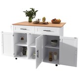 thumbnail of Kücheninsel Servierwagen 129x71x92 cm mit Klappplatte, 2 Schubladen und Schrankfächern, auf 5 Rollen, Weiß+Natur, MDF