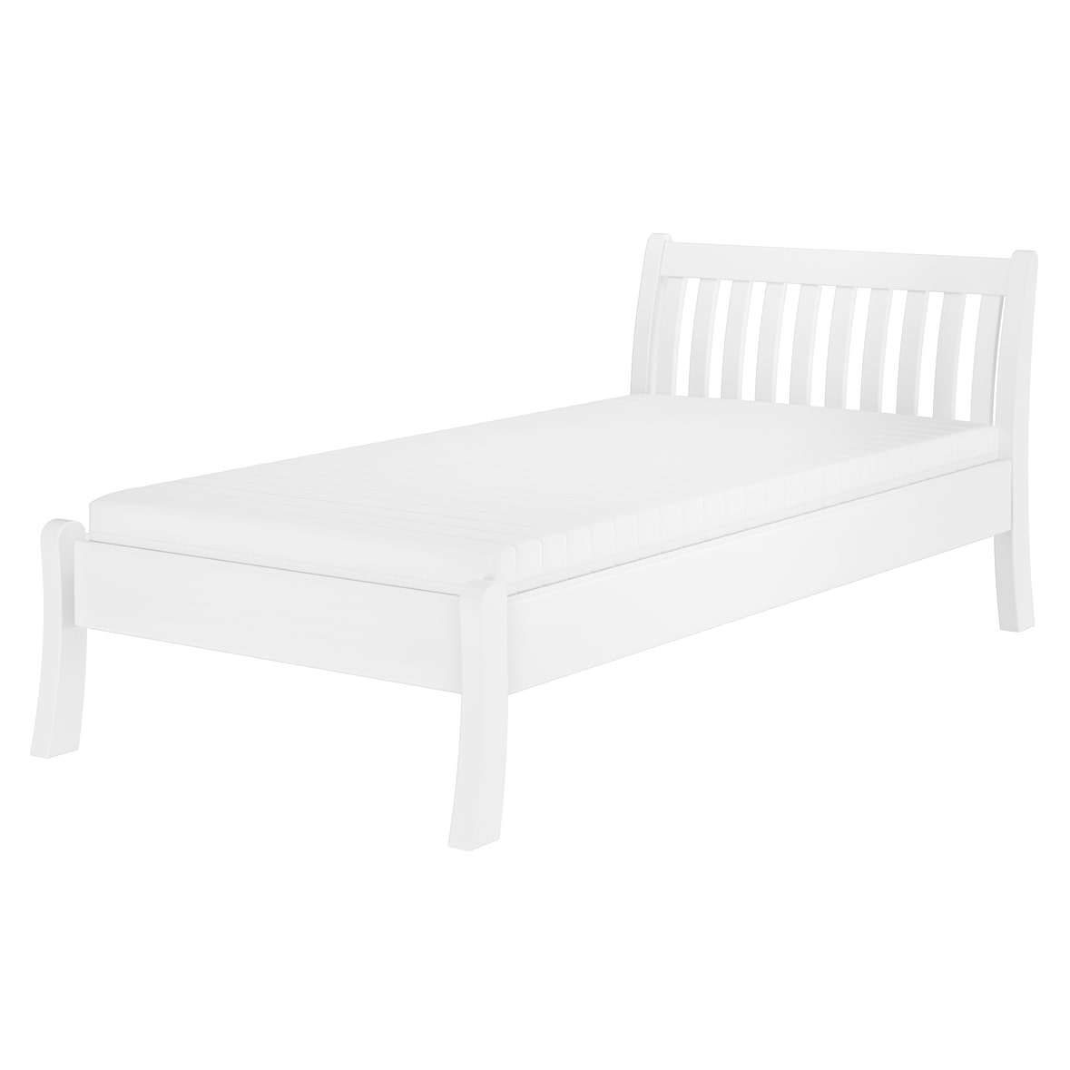 Gästebett Einzelbett Echtholzbett 100x200 hohe Sitzkante Kiefer weiß V-60.61W-10 Rollrost und Matratze inkl.