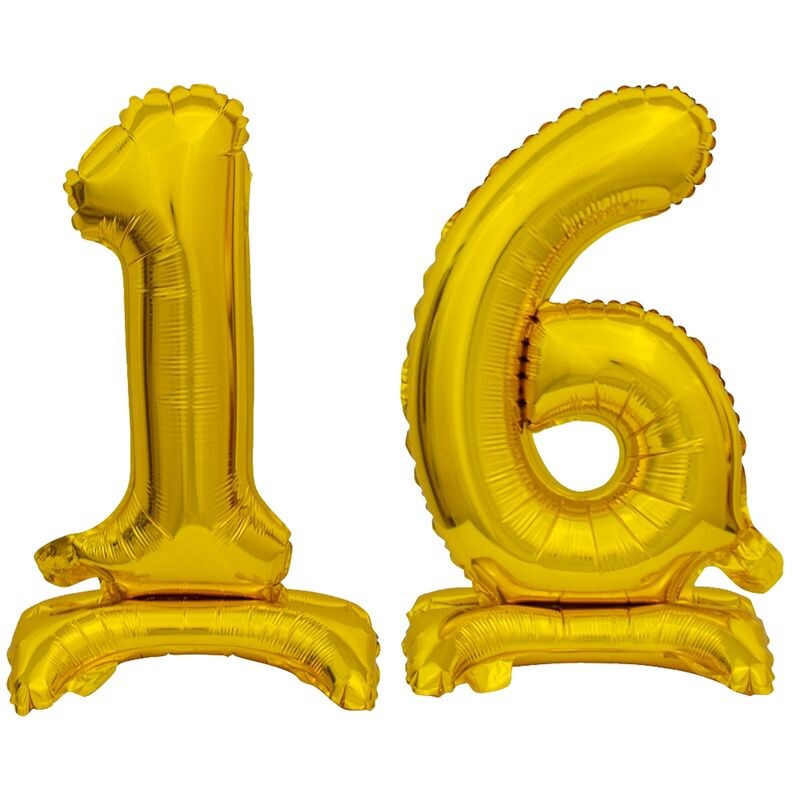 Stehender Folienballon Zahl 16 gold 38 cm 16. Geburtstag