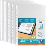 thumbnail of Sachet de 10 pochettes perforées, A4, en PP lisse 9/100e, bord coloré blanc