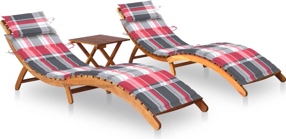 Helloshop26 - Conjunto de 2 tumbonas hamacas camas de jardín muebles de terraza con mesa y cojines madera maciza de acacia 02_0012100