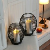 thumbnail of Kerzenhalter Windlicht Korb Optik Metall Draht Tischdeko oval schwarz 2er Set