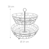 thumbnail of Relaxdays Obst Etagere, 2-stöckig, Metall, HxD: 30 x 31 cm, Obst & Gemüse, mit Griff, runde Obstschale, Obstkorb, weiß
