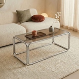 thumbnail of Oviala Table basse rectangulaire L110 cm en métal et verre trempé marron
