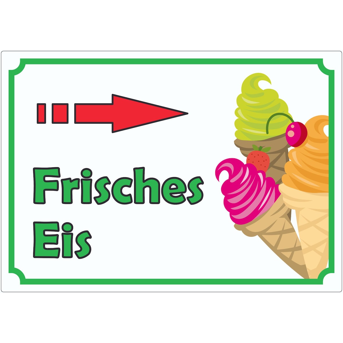 Frisches Eis Aufkleber mit Pfeil rechts A8 (52x74mm)