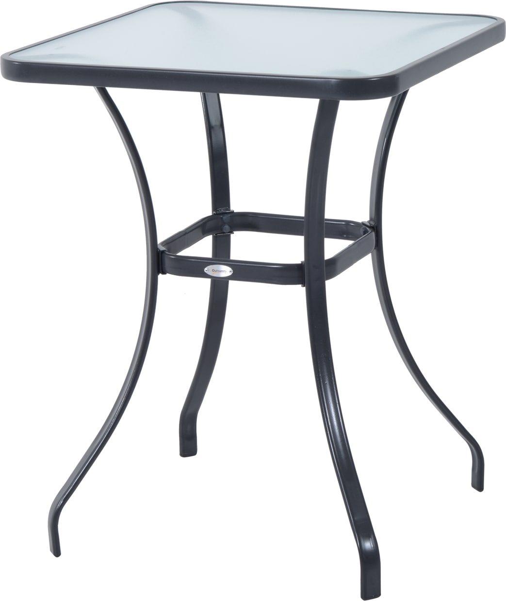 Outsunny Mesa Auxiliar de Cristal Templado Cuadrada Bordes Redondeados Mesita Café  para Patio Terraza Balcón Negro y Transparente 68,5x68,5x84 cm