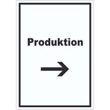 thumbnail of Produktion Aufkleber mit Text und Richtungspfeil rechts Herstellung hochkant A3 (297x420mm)