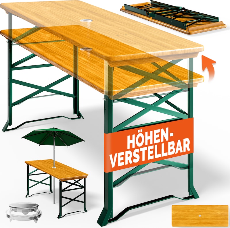 Casaria Bierzelttisch Höhenverstellbar Klappbar Hoch Outdoor Breit Holz Buffettisch 170cm Stehtisch Bartisch Partytisch