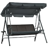thumbnail of Outsunny columpio de jardín de 3 plazas banco balancín para exterior con toldo ajustable asiento de ratán 2 portavasos 2 bandejas 204x112x150 cm