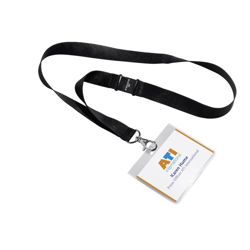 Sachet de 5 porte-badges, pour format 90x60, avec lacet textile, noir