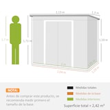 thumbnail of Outsunny cobertizo de jardín 213x130x172 cm base de 2,42 m² caseta de exterior metálica para almacenamiento de herramientas con 2 puertas correderas