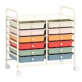 thumbnail of COSTWAY Carro con ruedas con 12 cajones apilables, contenedor con ruedas con estructura metálica y estante, 64 x 38 x 62 cm (Macaroon)