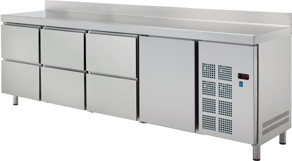 Kühler tisch 1 tür 6 schubladen - 2545x600x850 mm - 350 W 230/1V - 77289509 Eurast