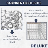 thumbnail of DELUKE® Gartenbank Gabionen INO aus Stahl 244x71x65,5cm Massivholz Douglasie Gabionenbank Gartenbank mit Sitzfläche aus Gabionen Steinkorb