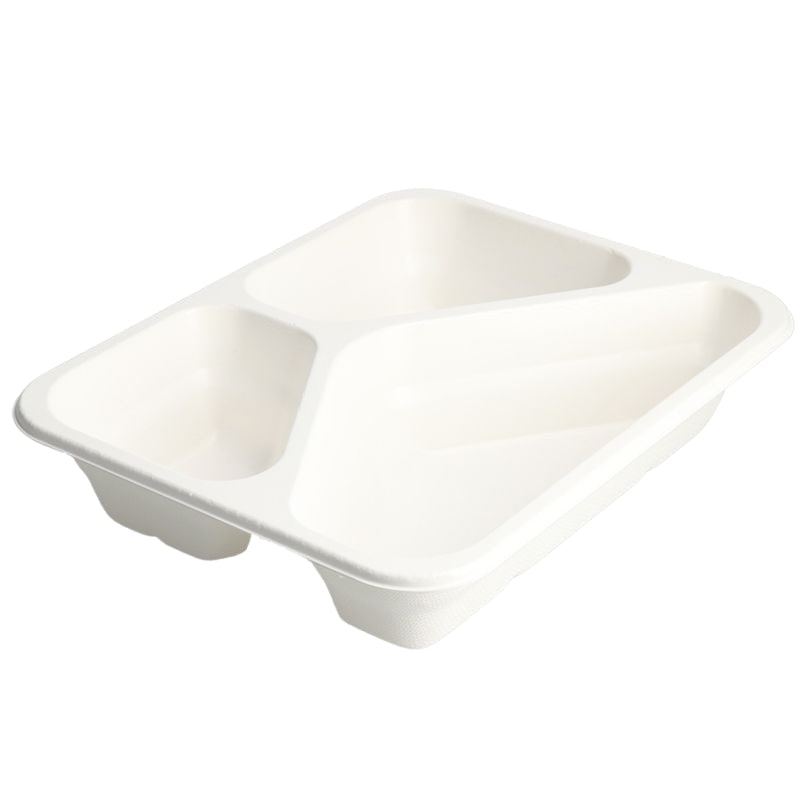 400x Siegelschale Bagasse 3-geteilt 227 x 178 x 45 mm weiß