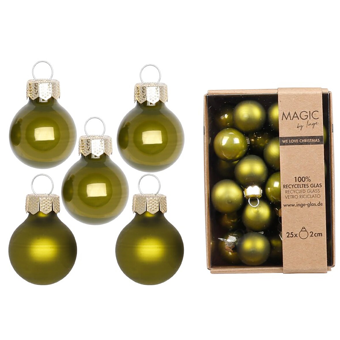 25 Weihnachtskugeln Glas 2cm matt & glänzend Christbaumkugeln Weihnachtsbaumkugeln Mini Christbaumschmuck Weihnachtsbaumschmuck Deko Olivgrün