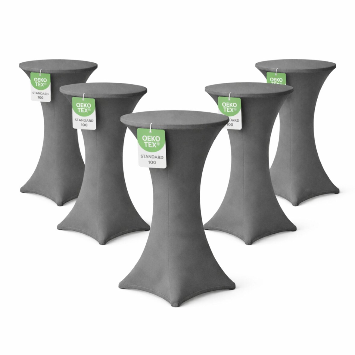 Stehtischhusse für Bistrotisch mit 4 verstärkten Fußlaschen elastisch Stretch OEKO-TEX zertifiziert  Ø 80-85x110-120 cm Anthrazit (5 Stück)