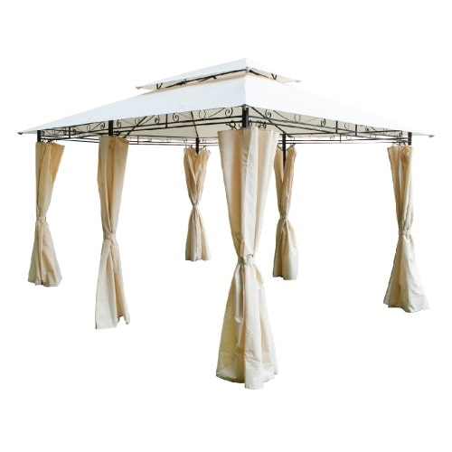 XXL Metall Pavillon Doppeldach 3x4 m wasserdicht Gartenpavillon Seitenteile beige : Beige