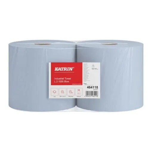 Putztuchrolle Katrin L blau, 100 % Recycling, 2-lagig, 22x36 cm, perforiert, 1.000 Blatt, 2 Rollen im Folienpack #464118