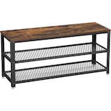 thumbnail of Schuhbank 30 x 100 x 45 cm,  Schuhregal,  Schuhablage, Aufbewahrungsregal mit 2 Gitterablagen, Metallgestell, Industrie-Design, Braun-schwarz