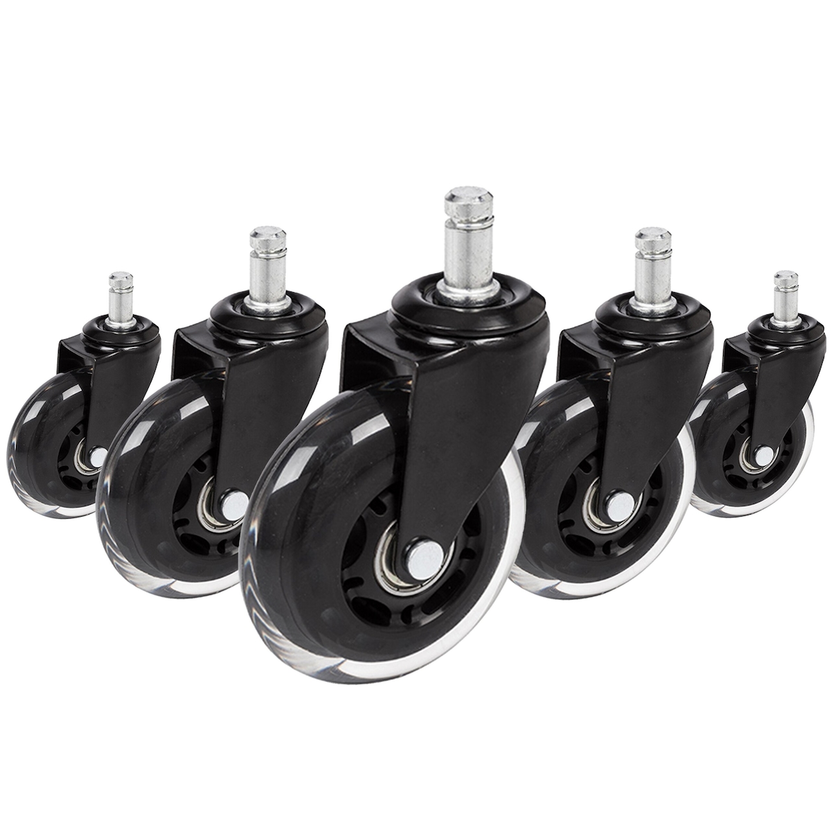 hjh OFFICE 5x Hartbodenrollen ROLO SKATE 11mm / 75 mm Büro-Stuhl-Rollen schwarz / transparent (5er Pack)
