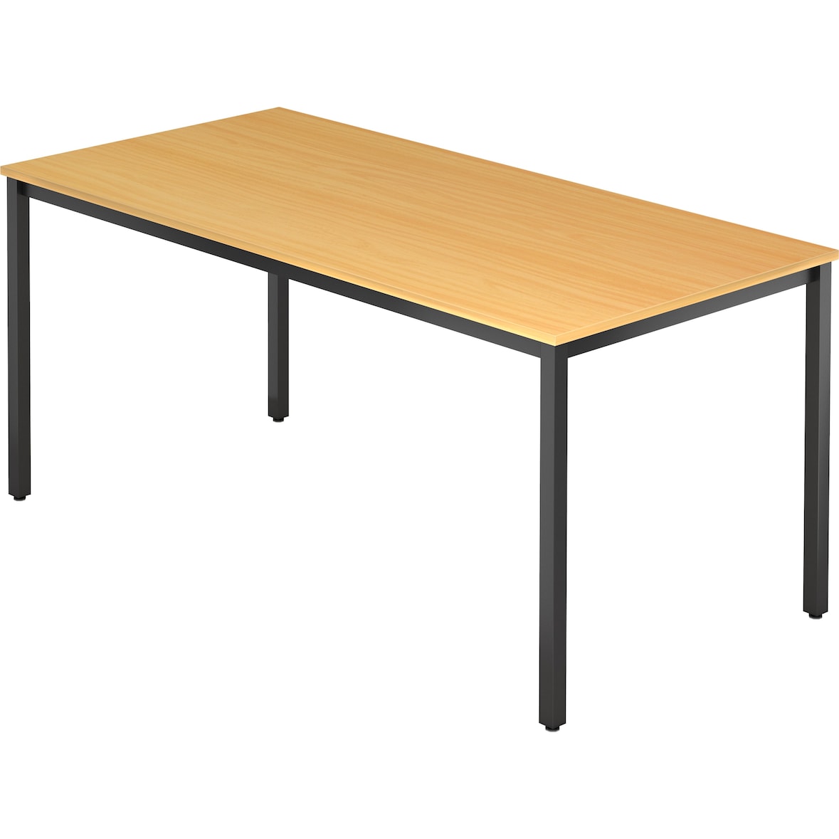 bümö Multifunktionstisch Buche, Tisch 160 x 80 cm, Tischfuß vierkant in schwarz - einfacher Tisch, Besprechungstisch System D-Serie, Konferenztisch,