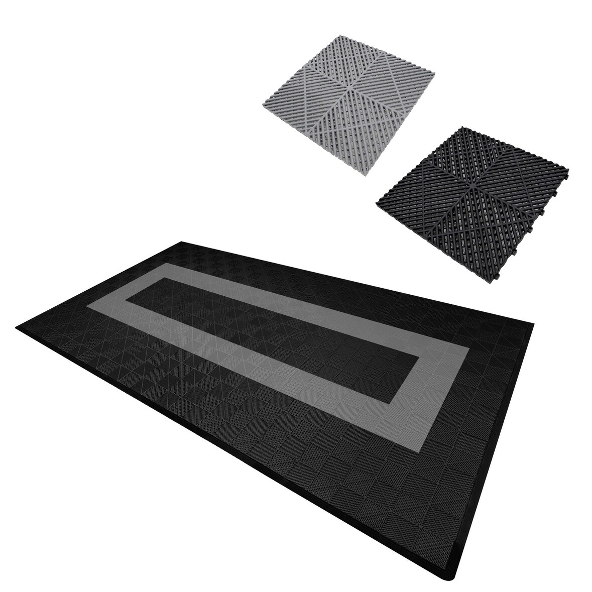 Geventileerde Kliktegels 3,2m x 6m voor Garage en Werkplaatsen, Antislip - 90 Zwart en 30 Grijs