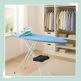 thumbnail of Relaxdays Bügelbrett für Dampfbügeleisen, 120 x 38 cm, höhenverstellbar, klappbar, Kleiderablage, Bügeltisch, blau