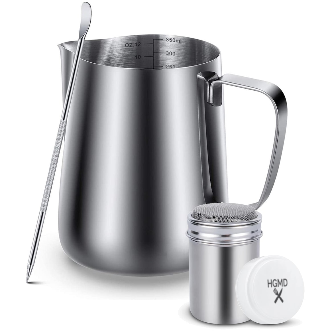 HGMD Melkkan 350ml - Inclusief Art Pen en Strooipotje - Latte Art - RVS