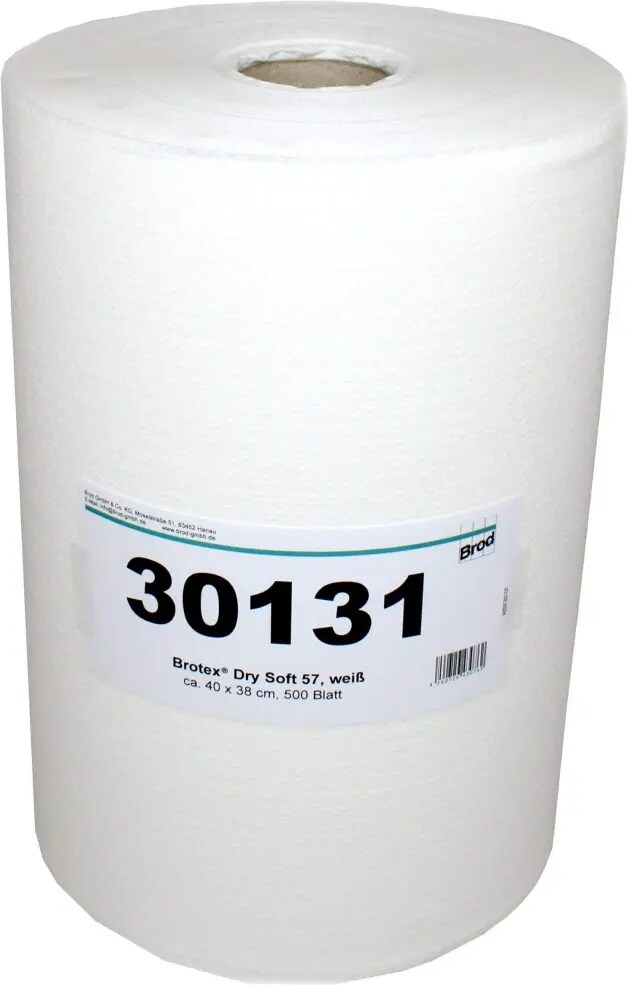 Brotex® Dry Soft 57, Airlaid Wischtuchrolle einseitig geprägt, weiß, 88 % Zellstoff, 12 % VAT-Binder, 40x38 cm, 500 Blatt