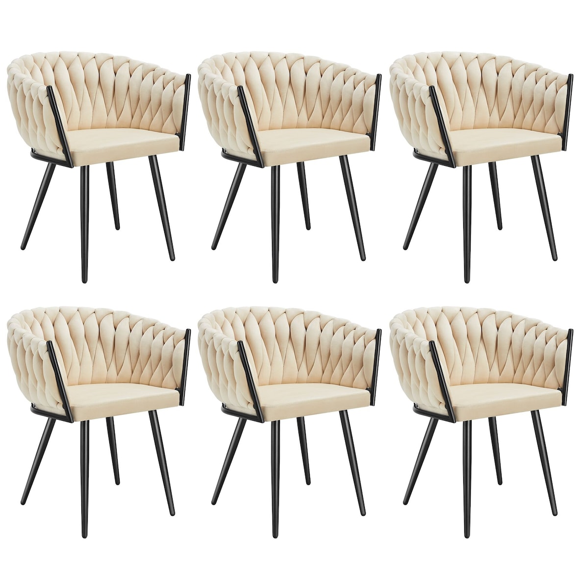 tectake Lot 6 chaises de salle à manger en velours design noué sables - 405532