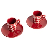 thumbnail of Set de Café de 4 Piezas: 2 Tazas de 75ml y 2 Platos de Color Sólido en Stoneware con Topos Rojos.