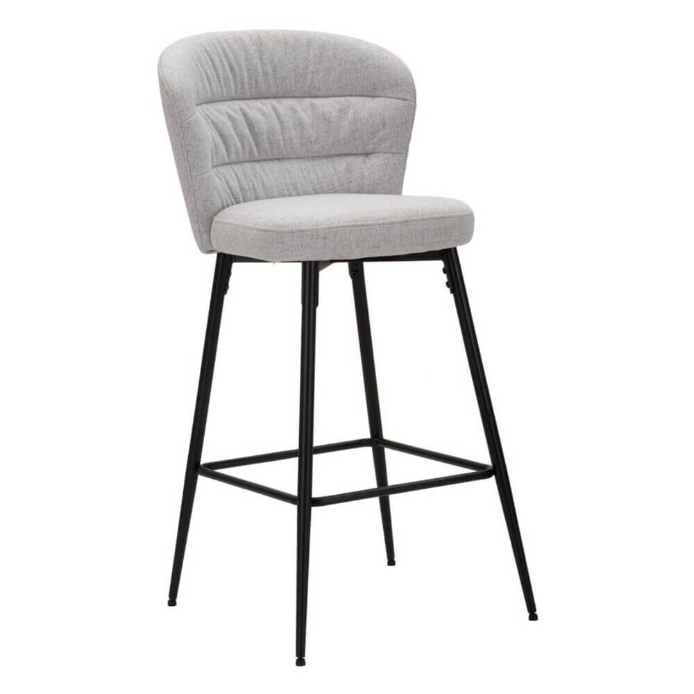 Mauro Ferretti 2er-Set LOSANNA Barhocker, Grau, 52 x 59 x 108 cm – Stoffhocker mit schwarzen Metallbeinen – Glamouröses 70er-Jahre-Design