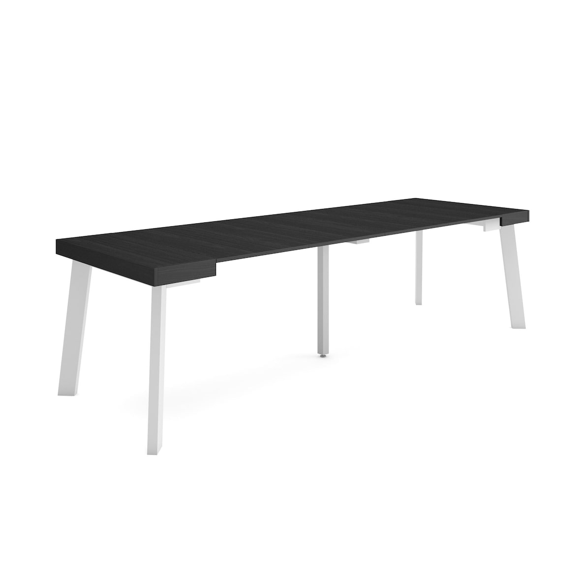 Ausziehbarer Konsolentisch, 262x90x73cm, Für 12 Personen, Holzbeine, Moderner Stil, Schwarz _ 379_6