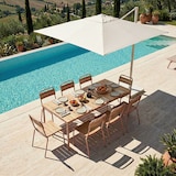 thumbnail of Ensemble table de jardin en métal et bois et 8 chaises marron