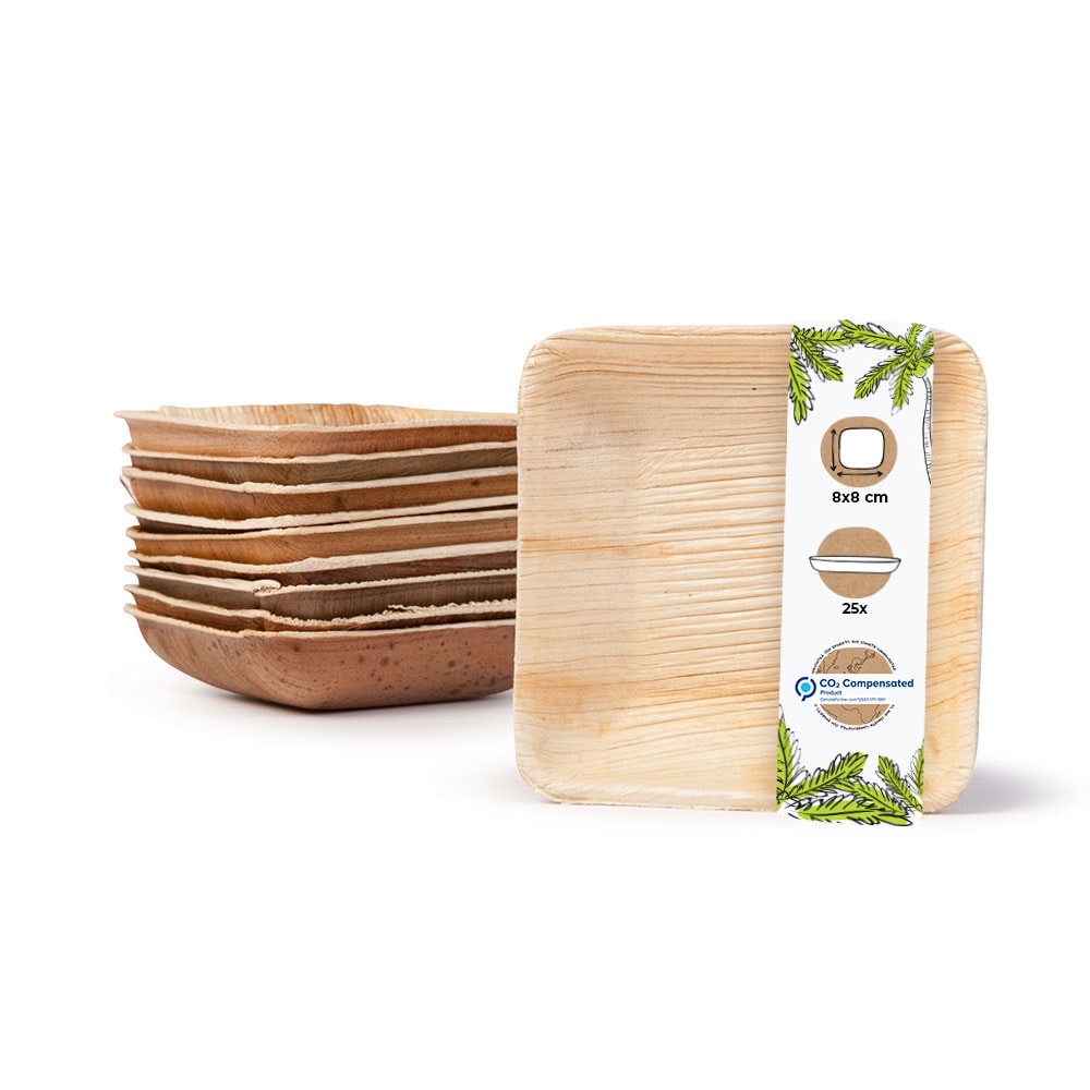 BIOZOYG 25 Stück Dipschälchen 80ml quadratisch Einwegschälchen Palmblattschälchen Snackschälchen, kompostierbar, ideal für Fingerfood und Snacks