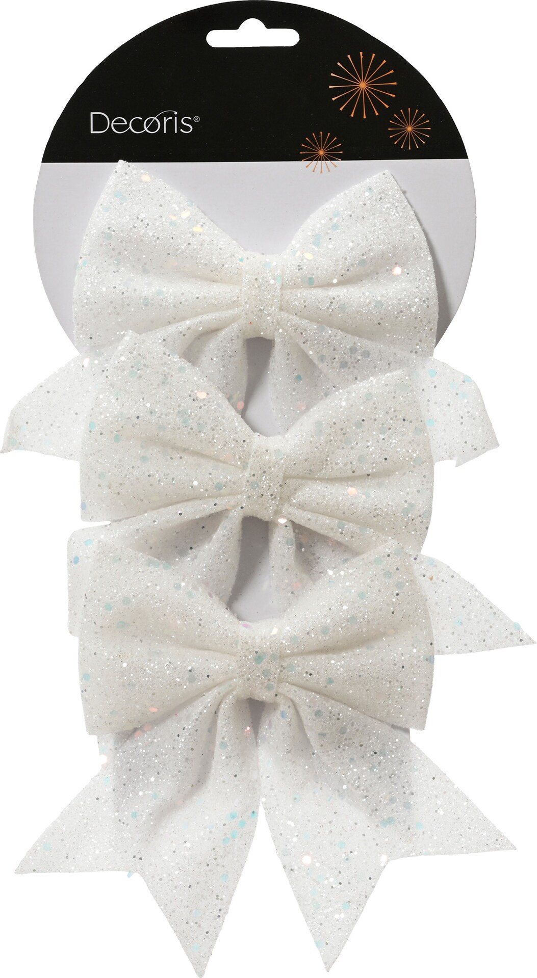 Schleifen 13cm Polyester Glitzer 3er Set Geschenkschleifen Weihnachtsschleifen Dekoschleifen festliche Dekoration Weihnachten Hochzeit weiß