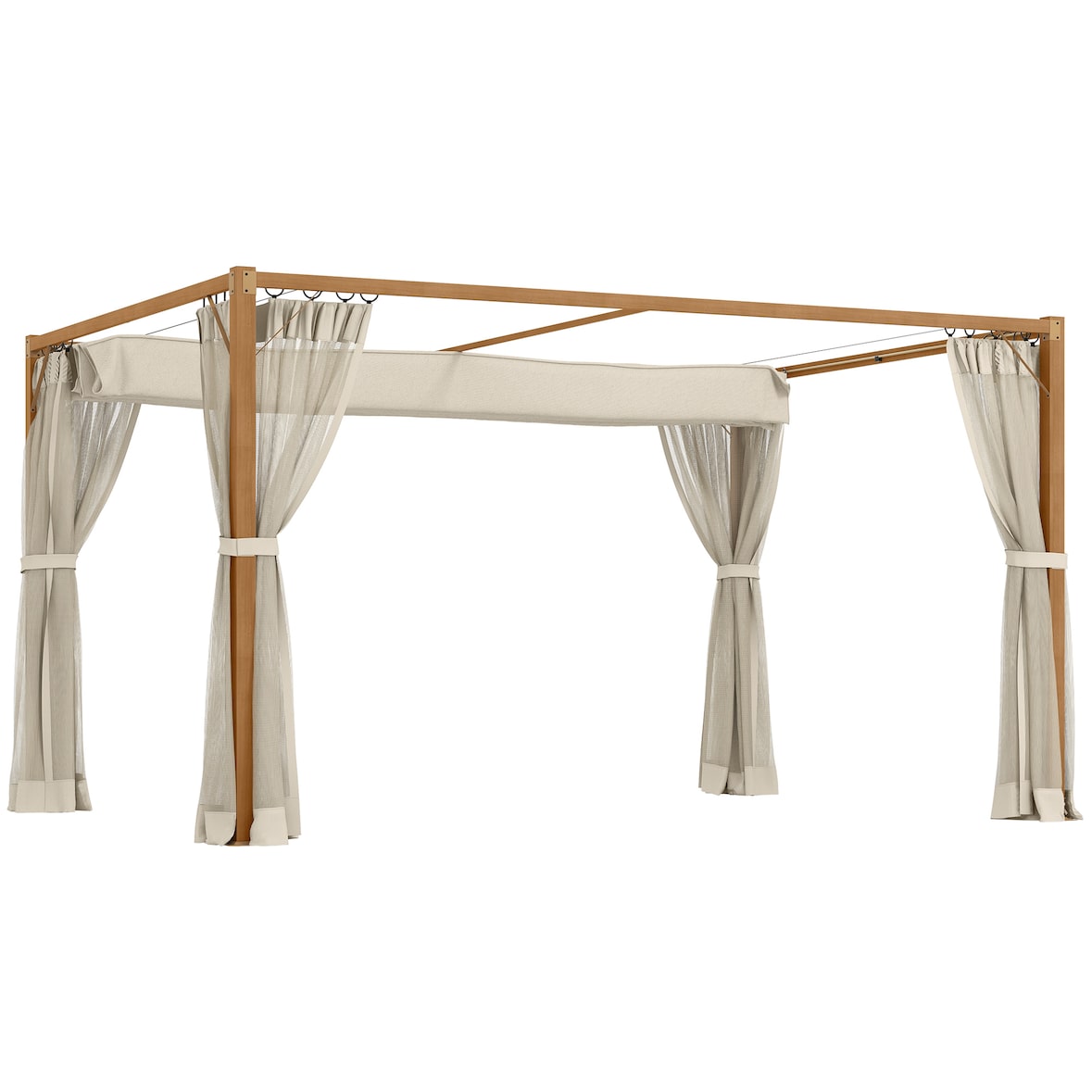 Pérgola de jardín 4x3 m cenador para exterior con techo retráctil mosquiteras laterales de malla y marco de aluminio para terraza patio