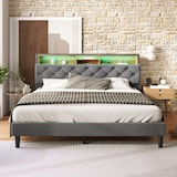 thumbnail of Merax LED Doppelbett 140x200 Polsterbett aus Leinen mit Stauraum-Kopfteil & Lattenrost aus Holz Grau