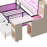 thumbnail of Multifunktions-Einzelbett 90x200 cm mit Stauraum, ausziehbarem Schreibtisch, Steckdosen, Schubladen, minimalistisches Design, Weiß