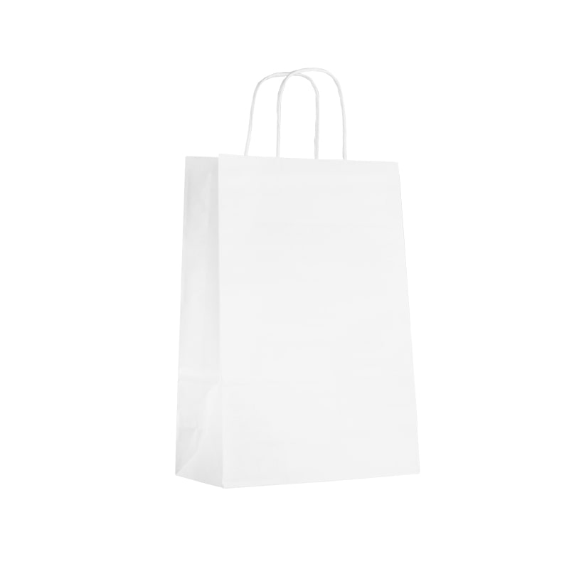 Boutique-Tüte aus weißem Kraftpapier mit verdrehten Griffen 22 + 10 x 31 cm je 250 - Gimex