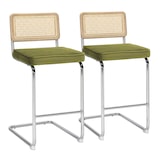 thumbnail of Lot de 2 chaises hautes en acier et velours vert olive