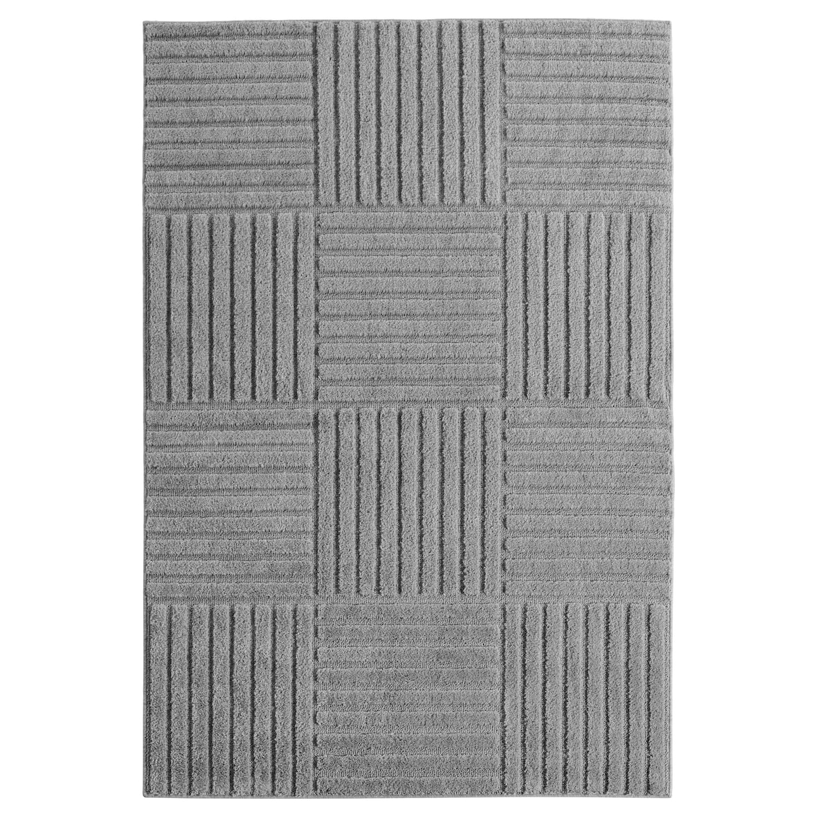 Carpetsale24 Teppich Läufer 60x110 cm Grau Hochflor Skandi Boho Karo Design Hoch-Tief Effekt Weicher Flauschig Pflegeleicht für Schlafzimmer, Flur