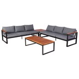 thumbnail of Garten-Garnitur HWC-L26, Gartenlounge Lounge-Set Sitzgruppe Sofa, Aluminium Akazie Holz MVG-zertifiziert ~ dunkelgrau