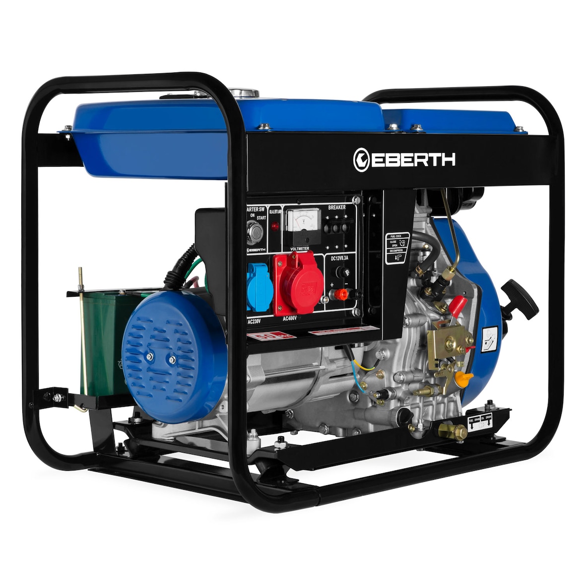 EBERTH 5000W Diesel Notstromaggregat, Stromerzeuger mit 10 PS Motor, E-Starter, 4-Takt, Automatischer Voltregler AVR, 400V/230V/12V Anschlüssen