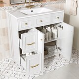 thumbnail of Stehender Badezimmerschrank mit Keramikwaschbecken 90x82x47, Freistehender Waschtisch mit Stauraum, MDF-Platten, weiß