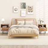 thumbnail of COSTWAY Conjunto de 2 mesas de cabeceira, mesa de cabeceira com gaveta e compartimento aberto, mesa lateral com pernas de metal