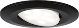 Ein schwarzer Einbaustrahler mit verstellbarem Lichtkegel.