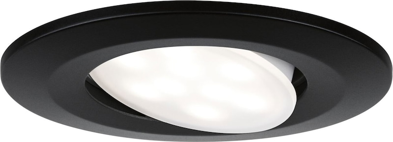 Ein schwarzer Einbaustrahler mit verstellbarem Lichtkegel.